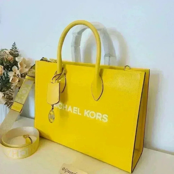 Michael Kors Handbags - Michael Kors Medium Mirella Leather Tote Shoulder Purse Golden Yellow
